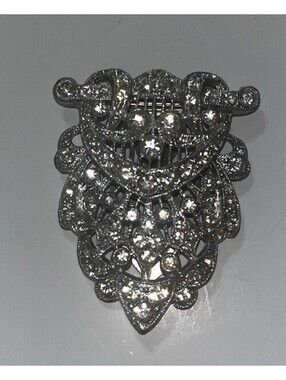 Vintage Art Deco Rhinestone Dress Clip Silver Tone Fur Clip Bridal Estate